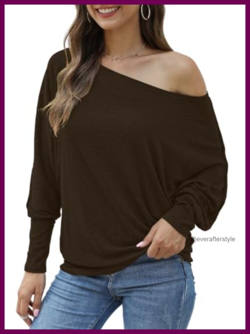 Aifer Off Shoulder Long Sleeve Oversized Batwing Sweater Tunic Top